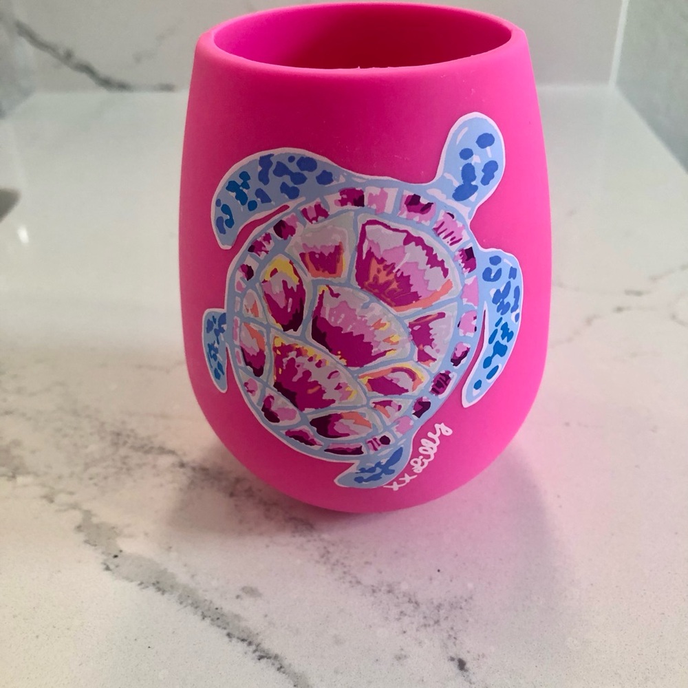 Lilly Pulitzer Pink Silicone Cup with Turtle Design